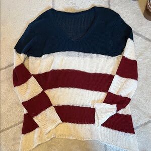Wooden Ships V-Neck Sweater - Navy, Red, and Cream
